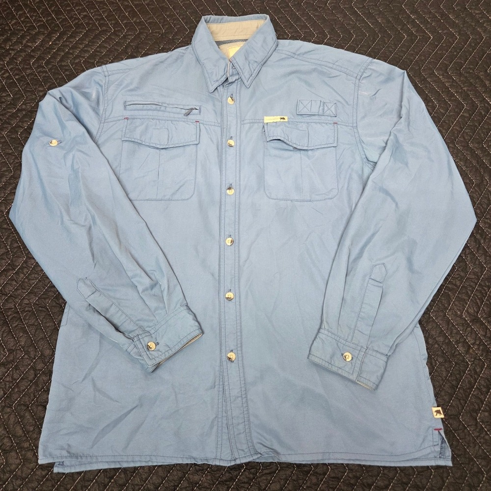 Dakota Grizzly Mens Blue Nylon‎ Long Sleeve Fishing Shirt Mesh Back Vent Size M